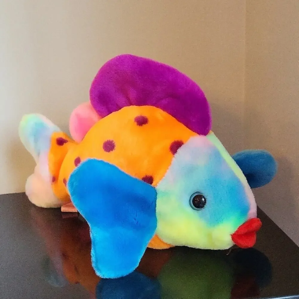 Ty Beanie Baby Lips Vibrant Plush Fish with Blue and Orange
